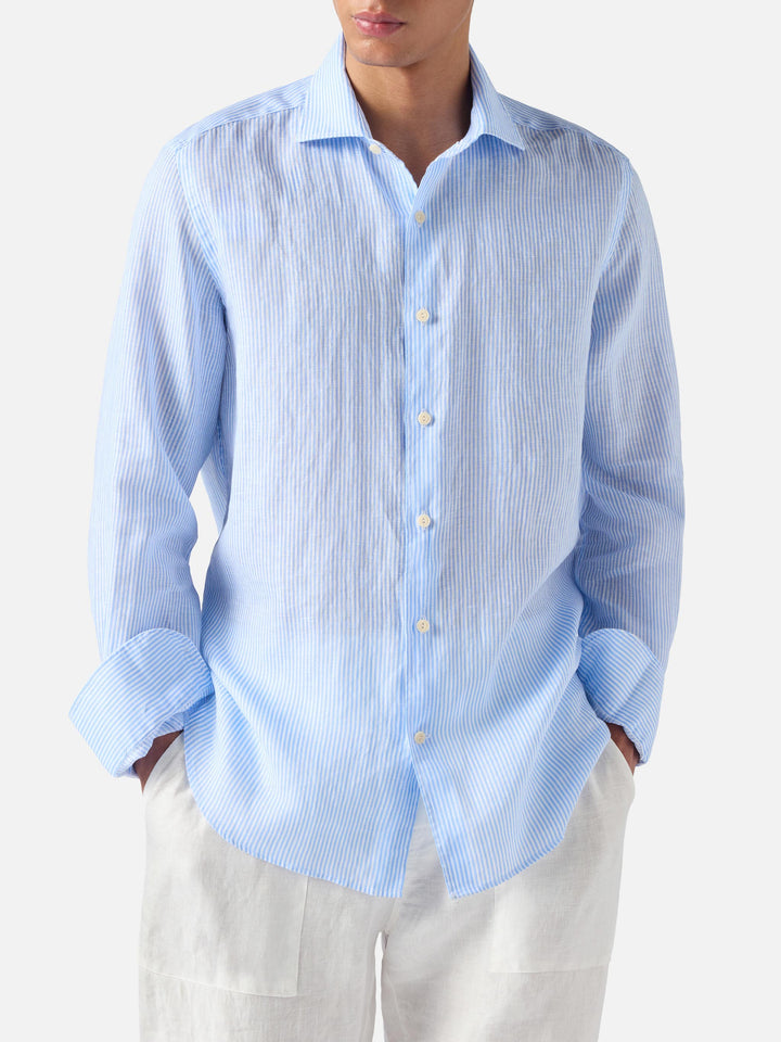 Camicia Pamplona in lino a righe azzurre