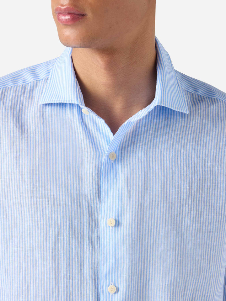 Camicia Pamplona in lino a righe azzurre