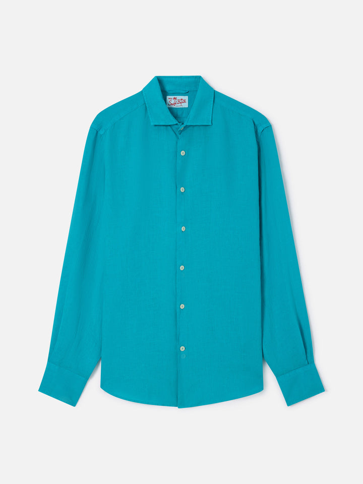 Pamplona linen shirt in teal green