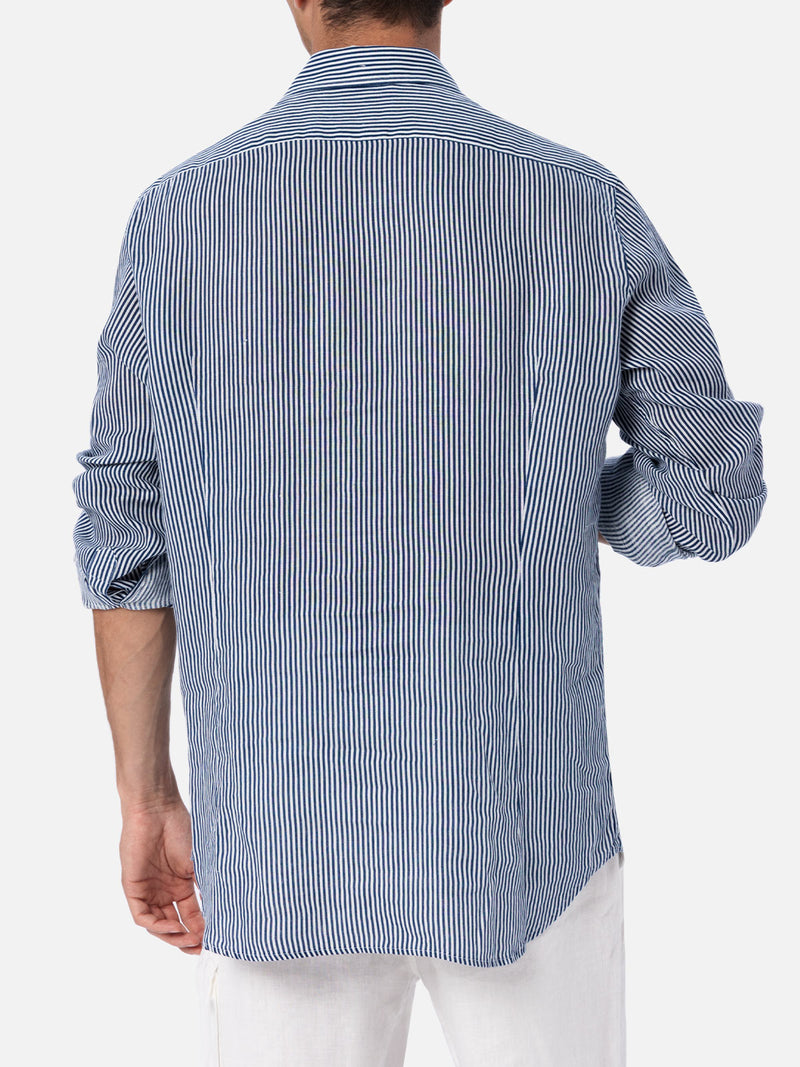 Man navy blue striped linen shirt Pamplona