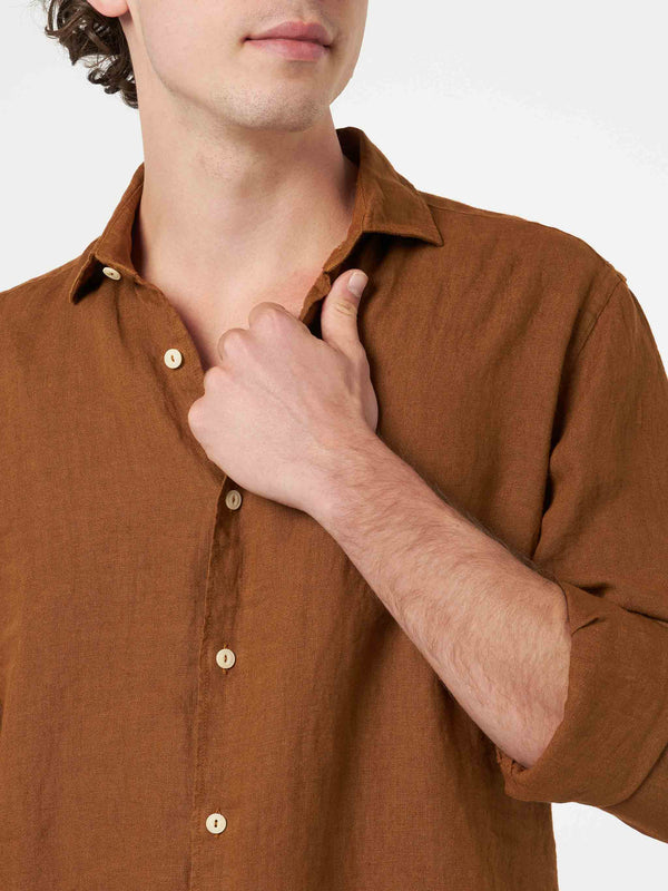 Camicia da uomo in lino cammello Pamplona