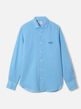 Man turquoise striped linen shirt Pamplona