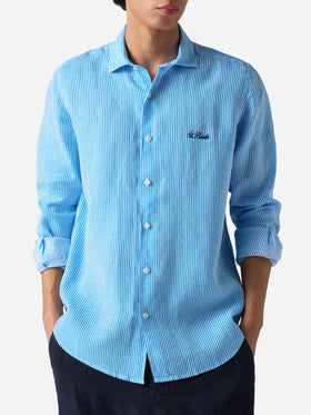 Man turquoise striped linen shirt Pamplona