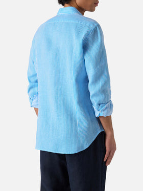 Man turquoise striped linen shirt Pamplona