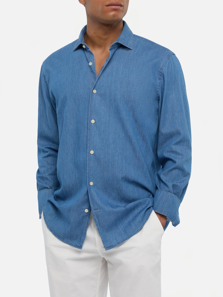 Camicia Pamplona in chambray blu denim scuro
