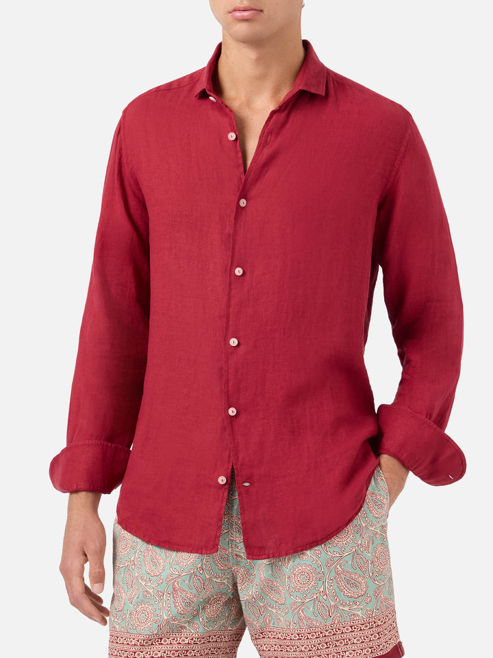 Camisa de lino burdeos Pamplona 