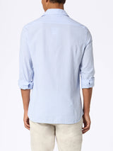 Man seersucker cotton shirt Pamplona with light blue stripes