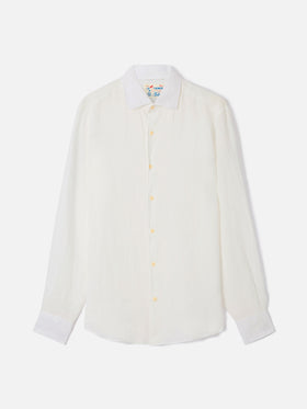 Camicia Pamplona in lino bianca tinta unita