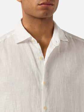 Camicia Pamplona in lino bianca tinta unita