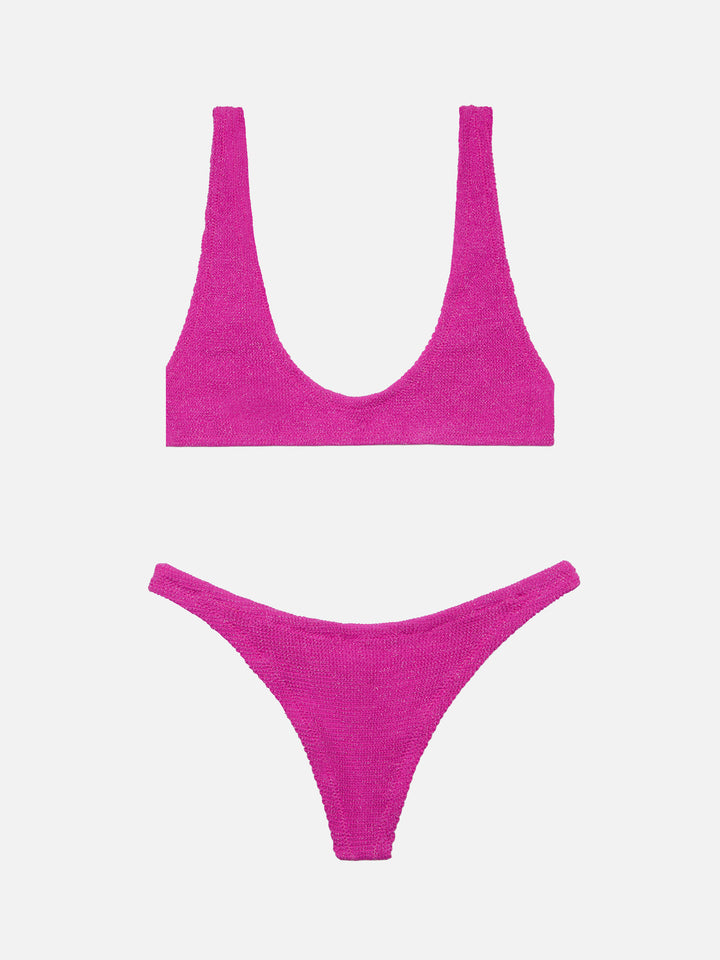 Naomi slip mare cheeky in crinkle lurex color fucsia - Pamy bralette tiny in tessuto crinkle lurex fucsia