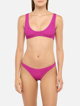 Naomi fuchsia lurex crinkle cheeky swim briefs - Pamy lurex fuchsia tiny crinkle bralette