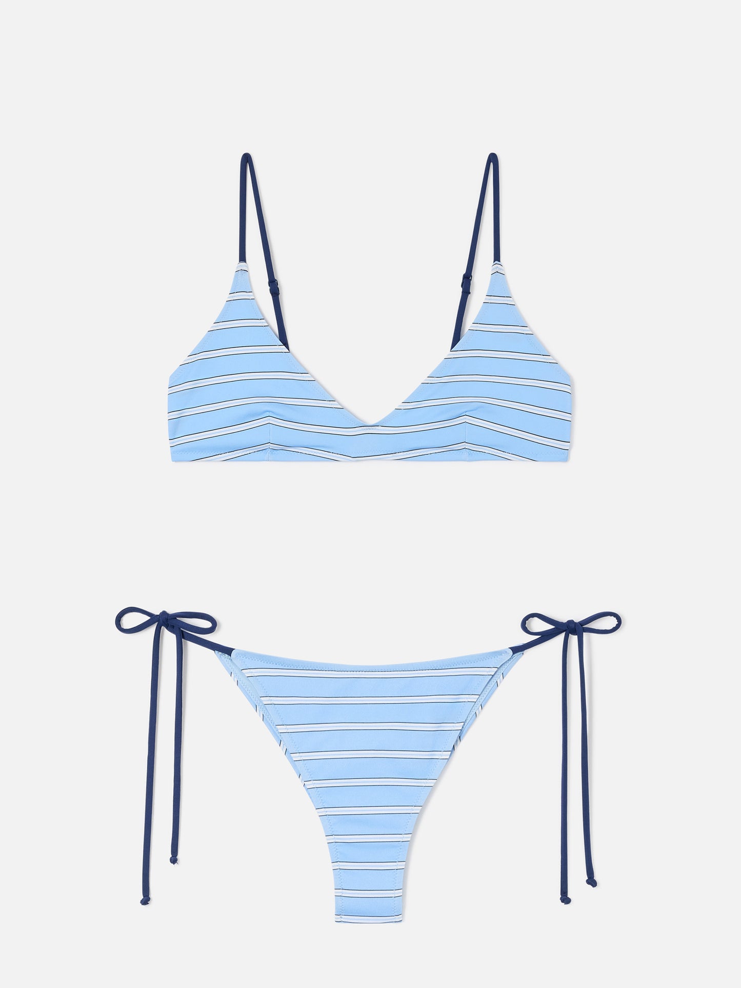 Hellblaues und marineblau gestreiftes Paolyn-Bikini 