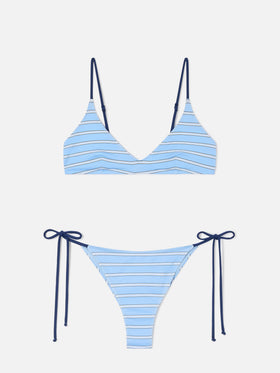 Hellblaues und marineblau gestreiftes Paolyn-Bikini 