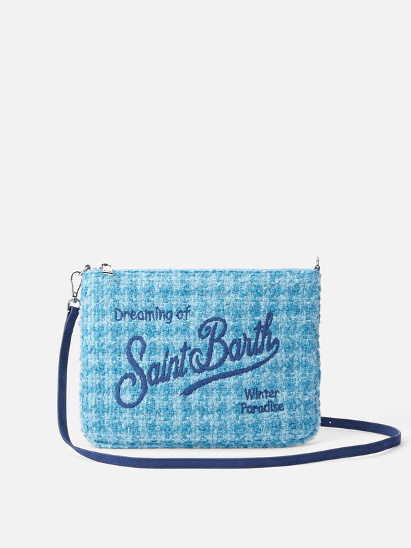 Blue tweed Parisienne pouch with chain