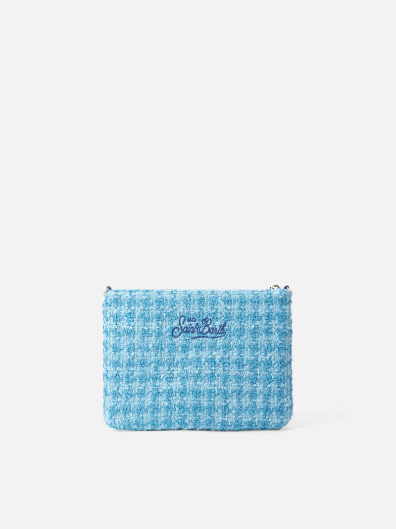 Blue tweed Parisienne pouch with chain