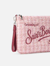 Pink tweed Parisienne pouch with chain