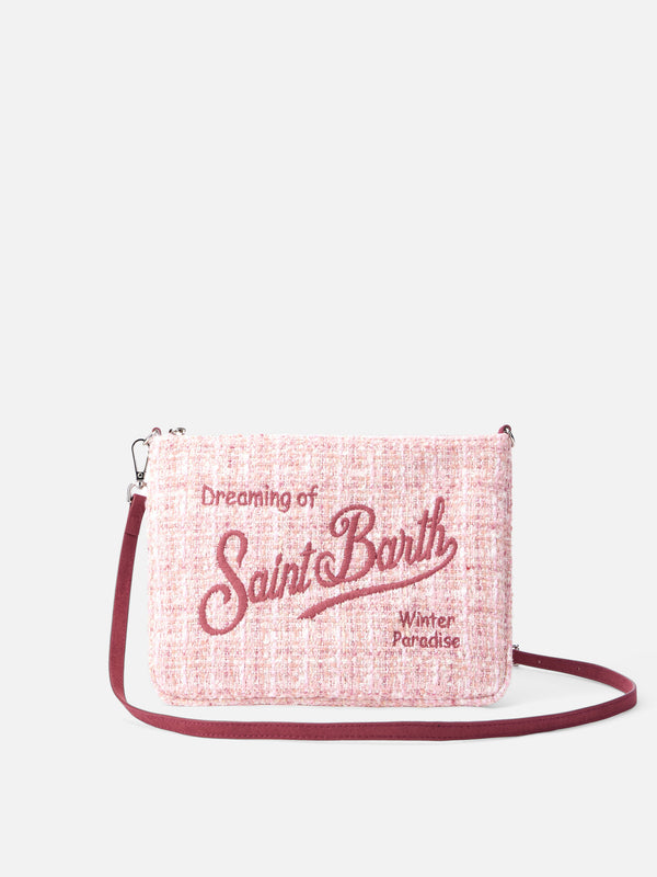 Pouch Parisienne in tweed rosa con catena