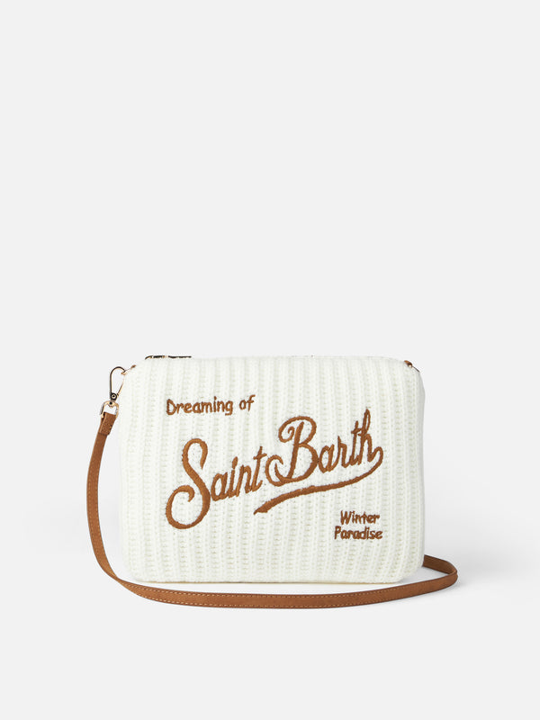 Pouch Parisienne in tricot a coste bianche con catena