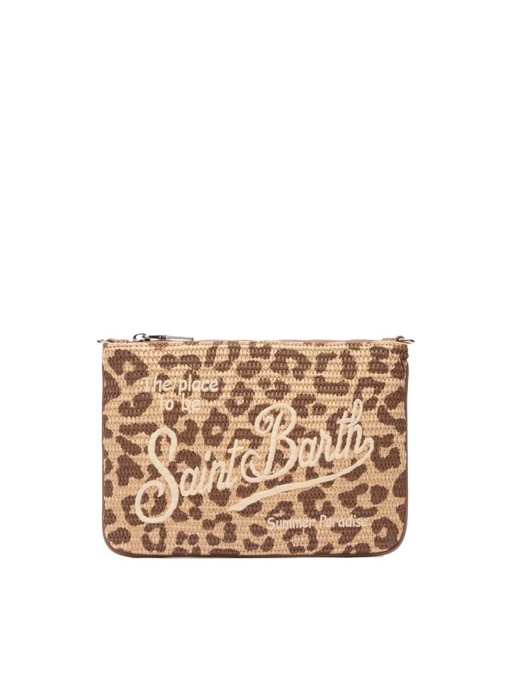 Parisienne Straw effect pouch bag with animalier print