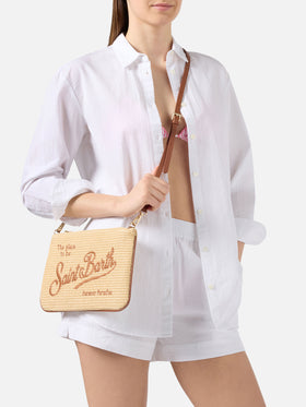 Parisienne solid color pouch with embroidered brown logo and removable strap