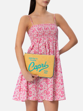 Parisienne Straw pouch bag with Capri embroidery