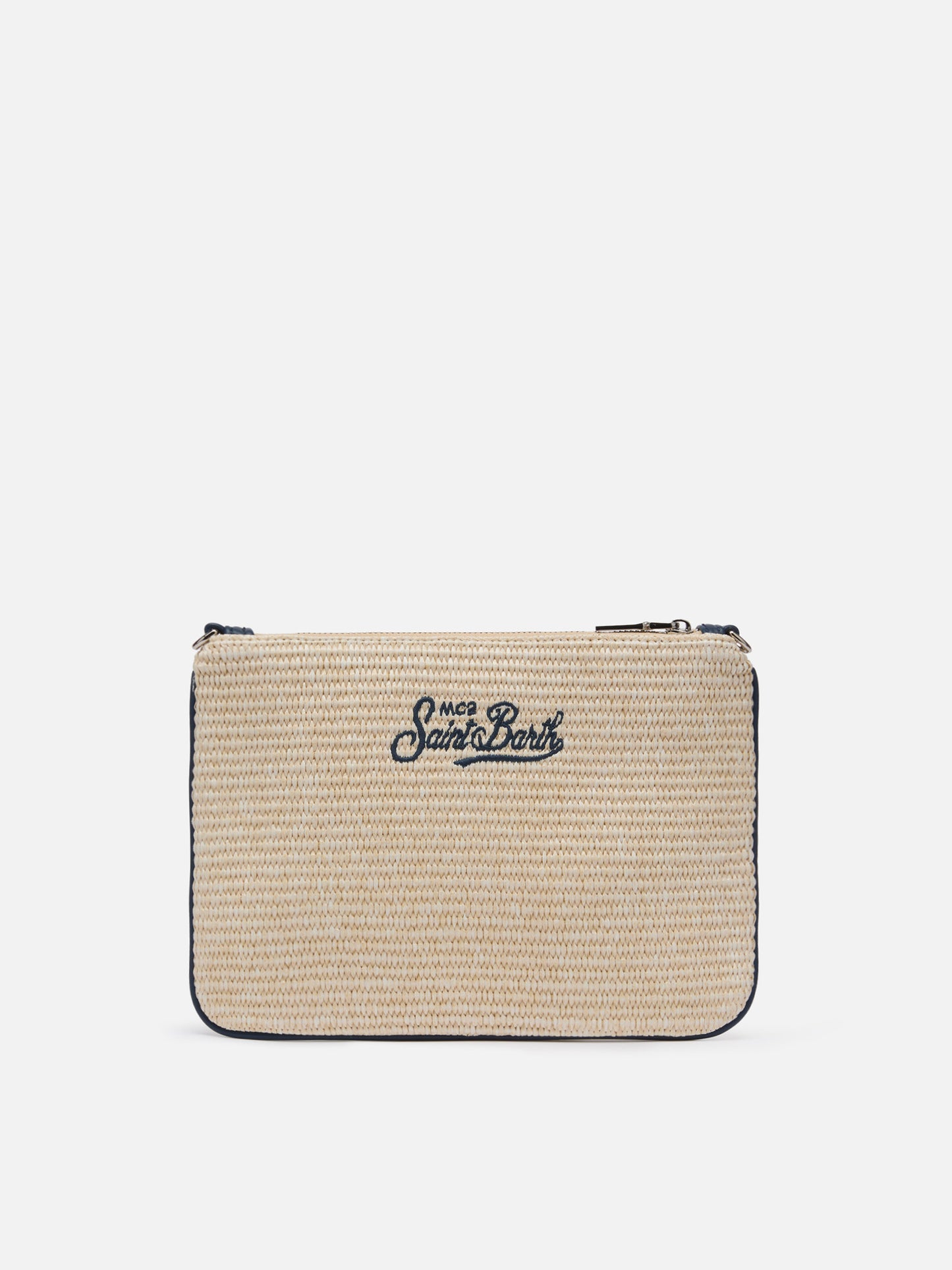 Parisienne Straw effect pouch bag with embroidered logo