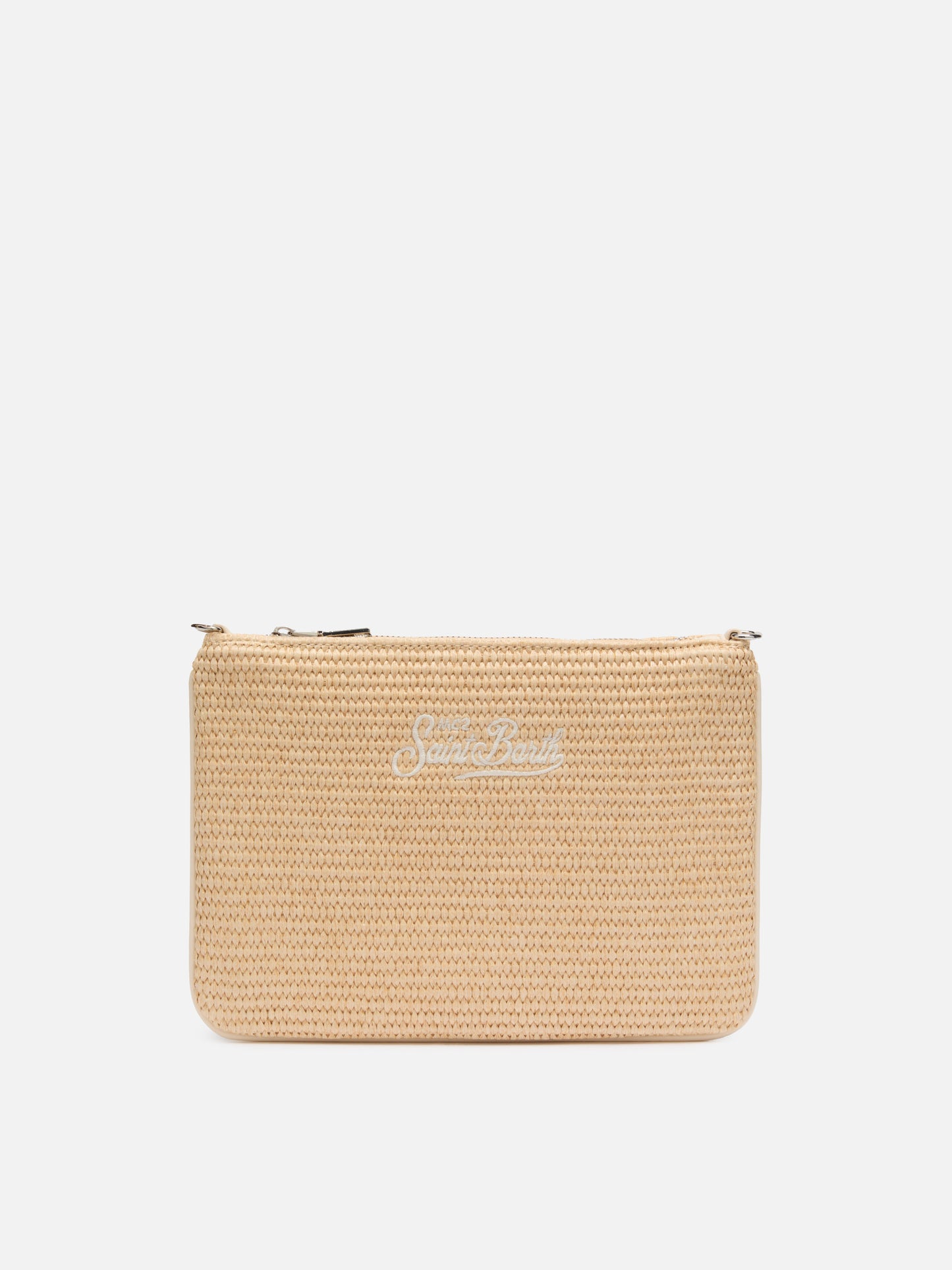 Parisienne Straw effect pouch bag with embroidered logo