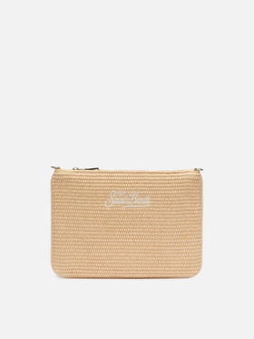 Parisienne Straw effect pouch bag with embroidered logo