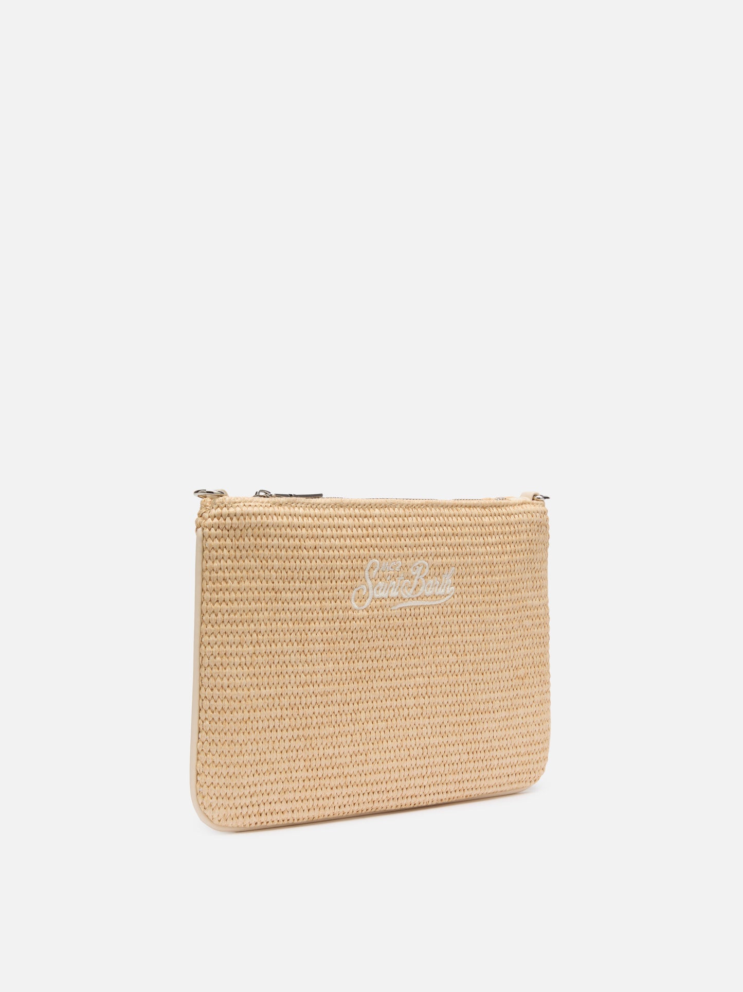Parisienne Straw effect pouch bag with embroidered logo