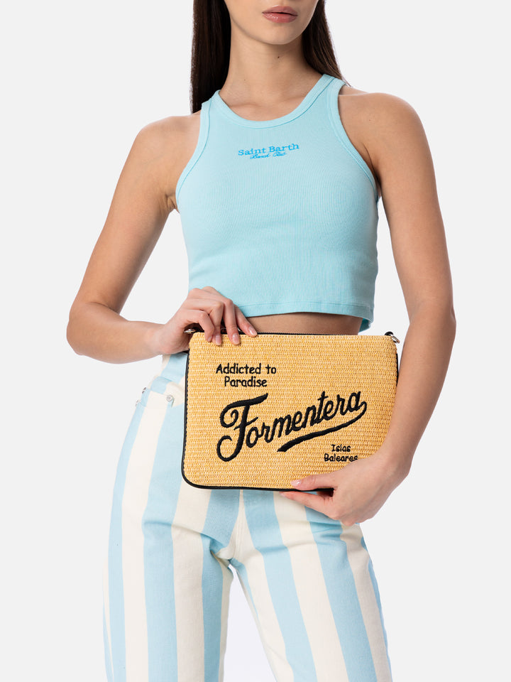 Parisienne-Strohpochette mit Formentera-Stickerei