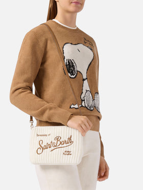 Parisienne Wool Rib Crossbody Bag in white ribbed wool blend