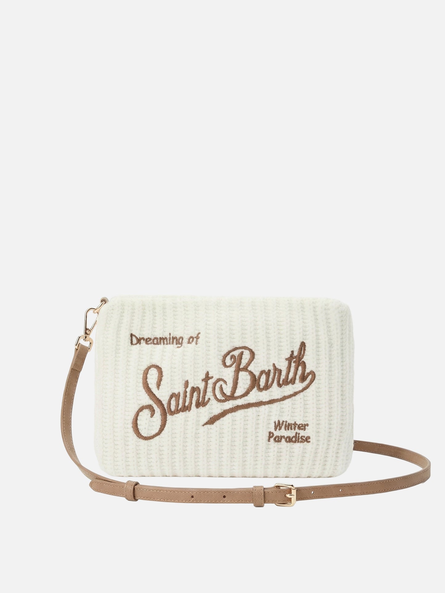 Parisienne Wool Rib Crossbody Bag in white ribbed wool blend