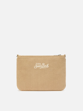Borsa crossbody Parisienne Corduroy in velluto a coste beige