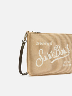 Borsa crossbody Parisienne Corduroy in velluto a coste beige