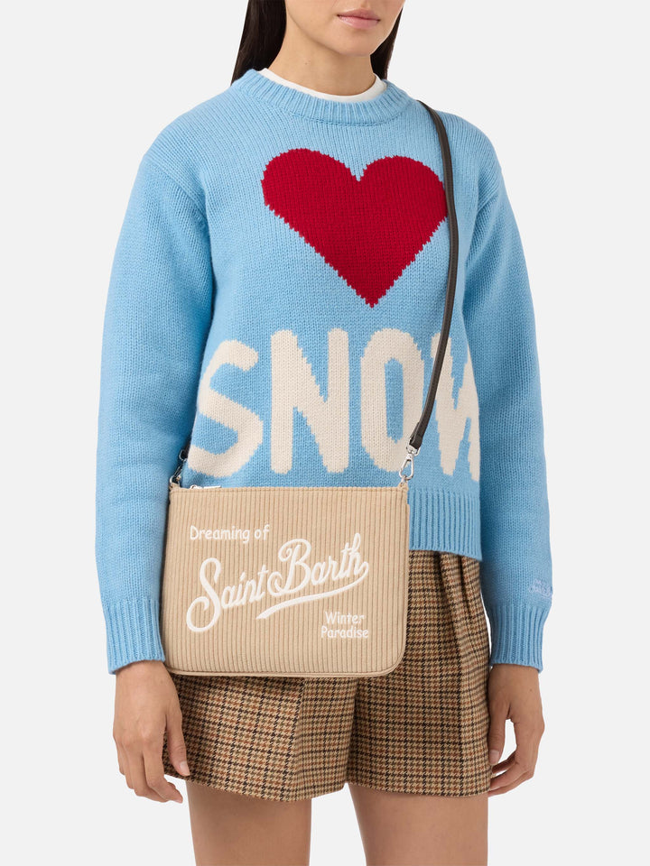 Parisienne Corduroy Crossbody Bag in beige corduroy