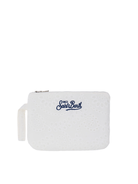 White Sangallo lace Pareasy pochette with Saint Barth logo embroidery - MC2 Saint Barth