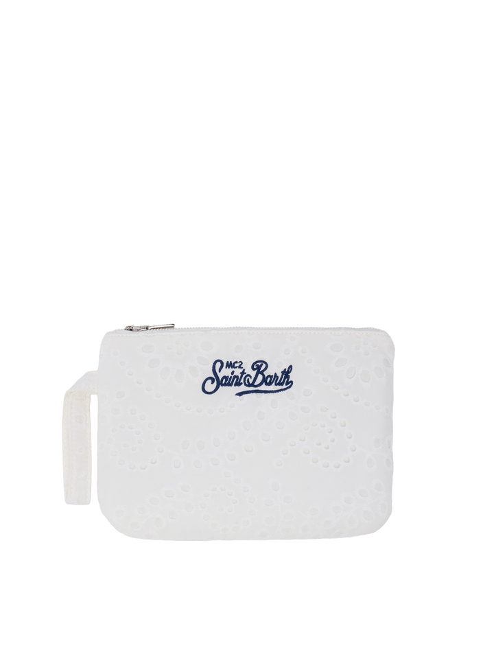 White Sangallo lace Pareasy pochette with Saint Barth logo embroidery - MC2 Saint Barth