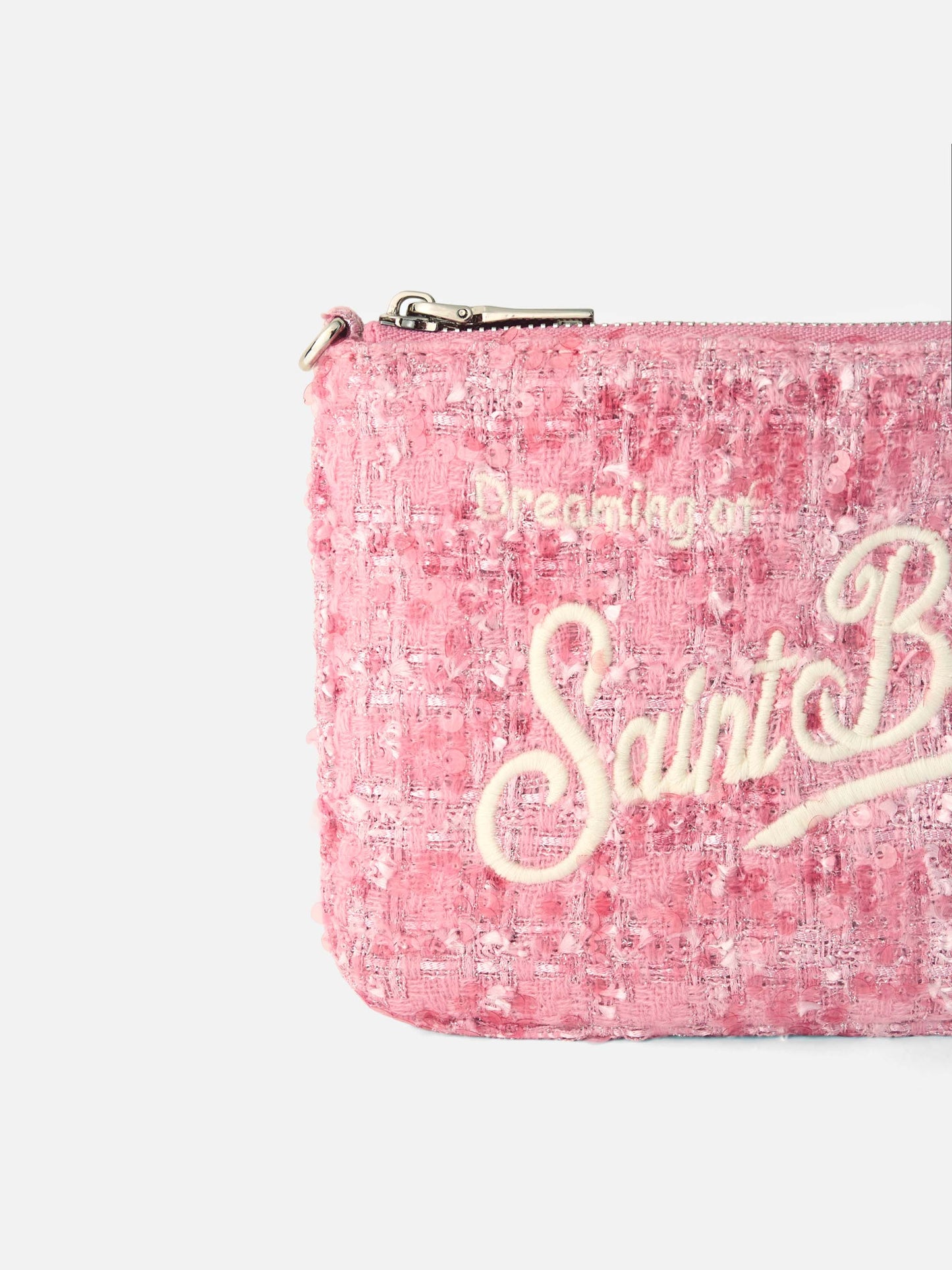 Pouch in tweed rosa Mini Parisienne con manico