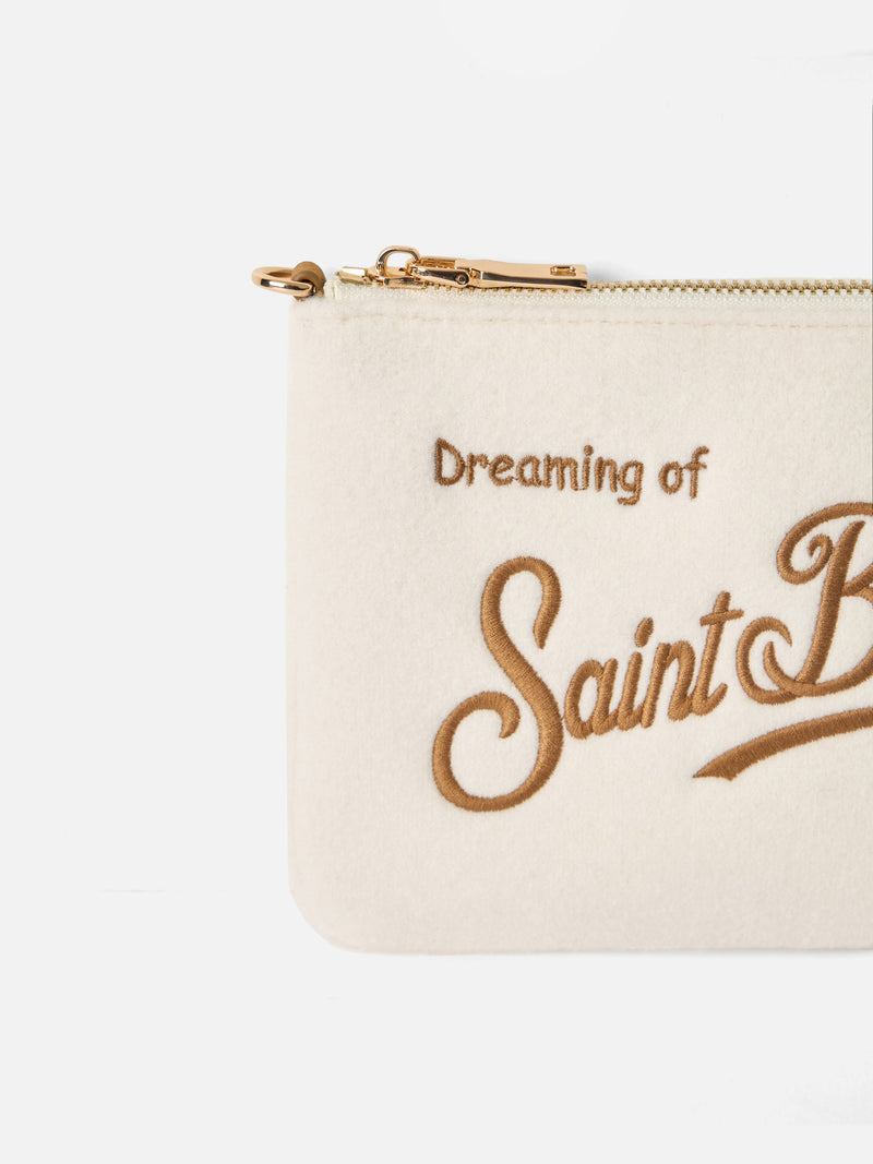 White pouch Mini Parisienne with Saint Barth embroidery