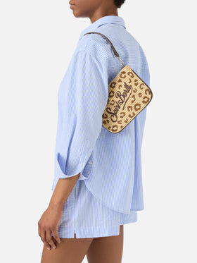 Mini Parisienne embroidered leopard pouch with removable shoulder strap