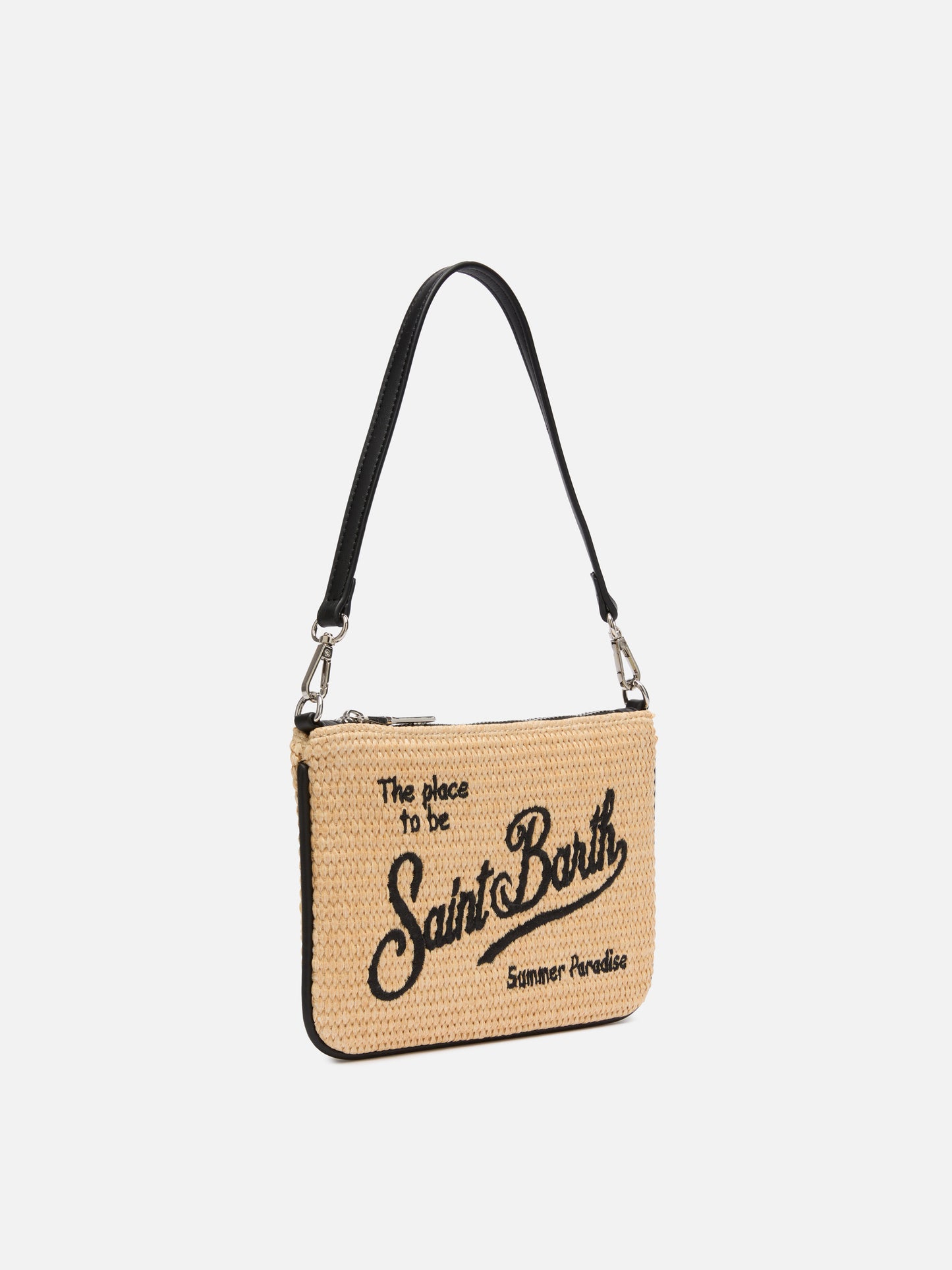 Beige Parisienne Straw mini pouch bag