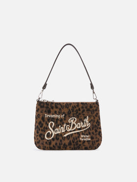 Borsa a spalla Mini Parisienne in feltro con stampa leopardata