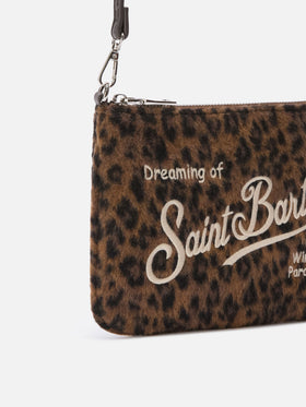 Borsa a spalla Mini Parisienne in feltro con stampa leopardata