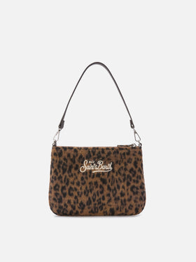 Borsa a spalla Mini Parisienne in feltro con stampa leopardata