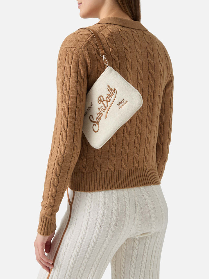 Parisienne Mini-Schultertasche aus weißem Wollmischgewebe