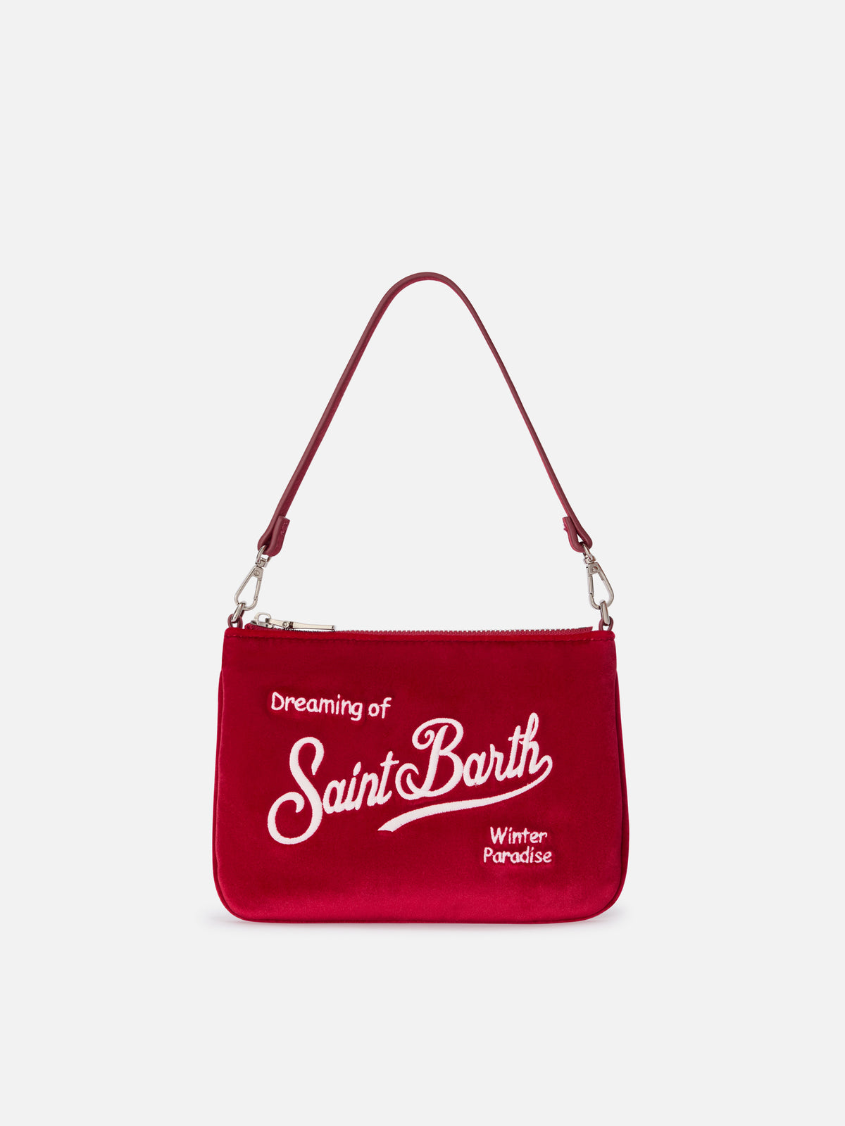 Borsa a spalla Mini Parisienne bordeaux in velluto con ricamo logo