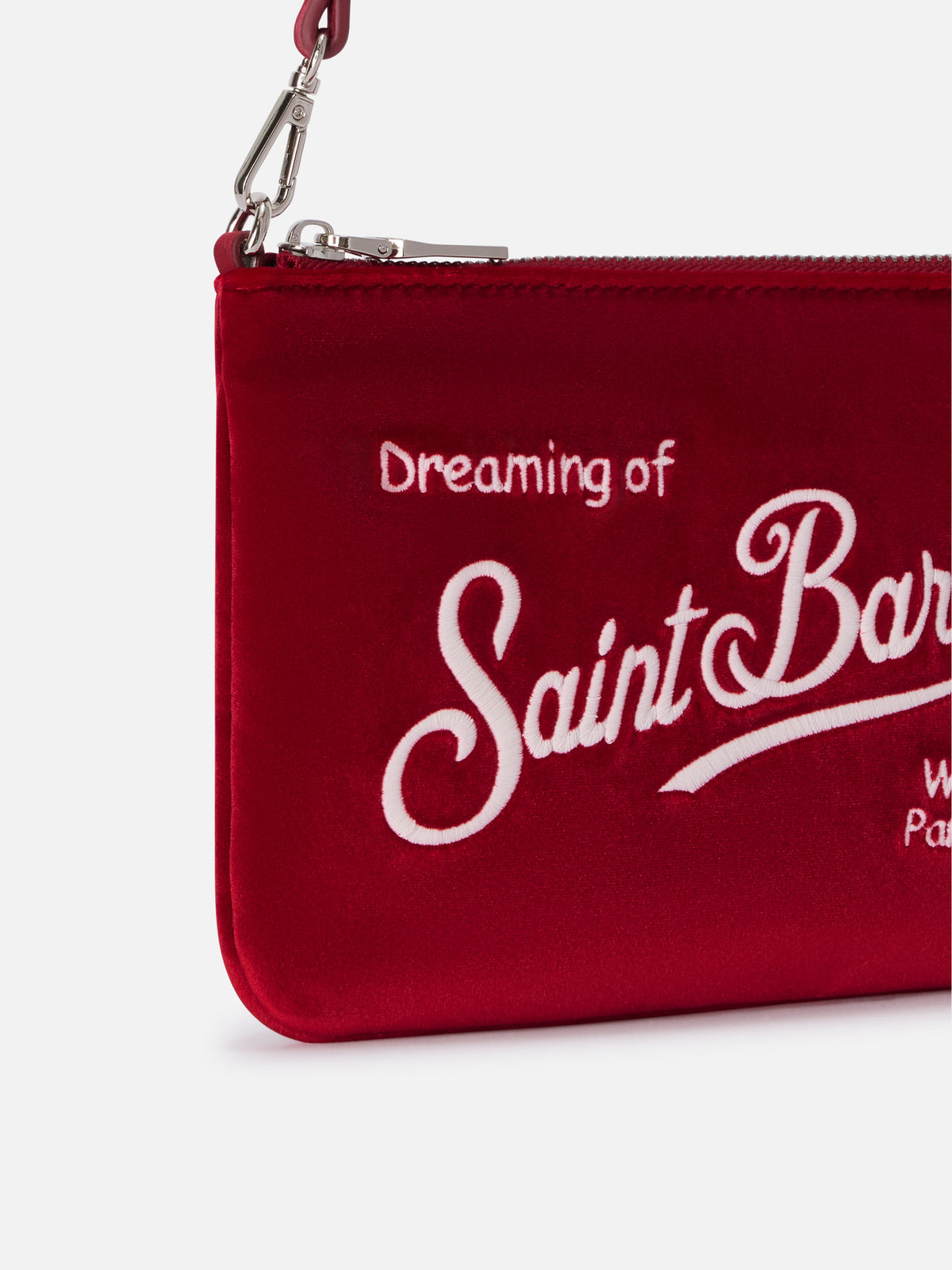 Borsa a spalla Mini Parisienne bordeaux in velluto con ricamo logo