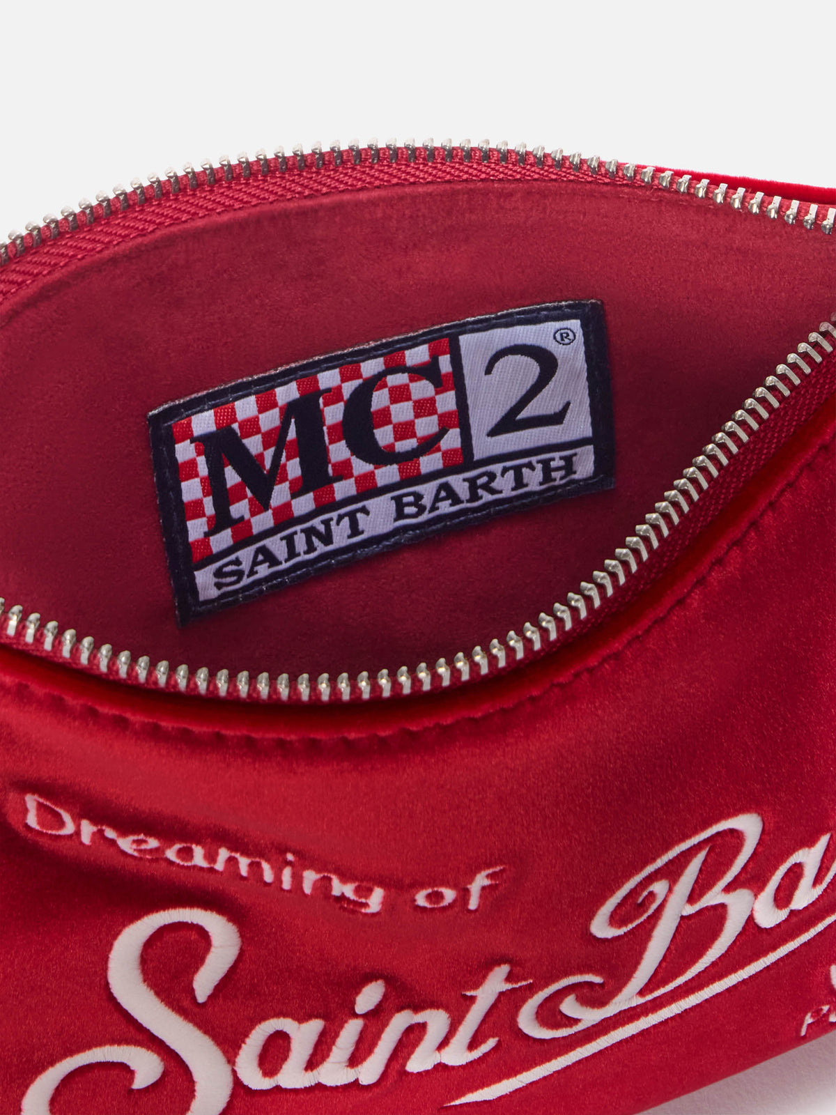 Borsa a spalla Mini Parisienne bordeaux in velluto con ricamo logo