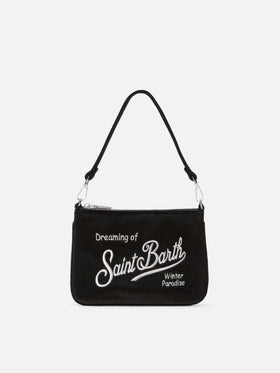 Bolso de hombro Black Mini Parisienne de terciopelo con bordado del logotipo 