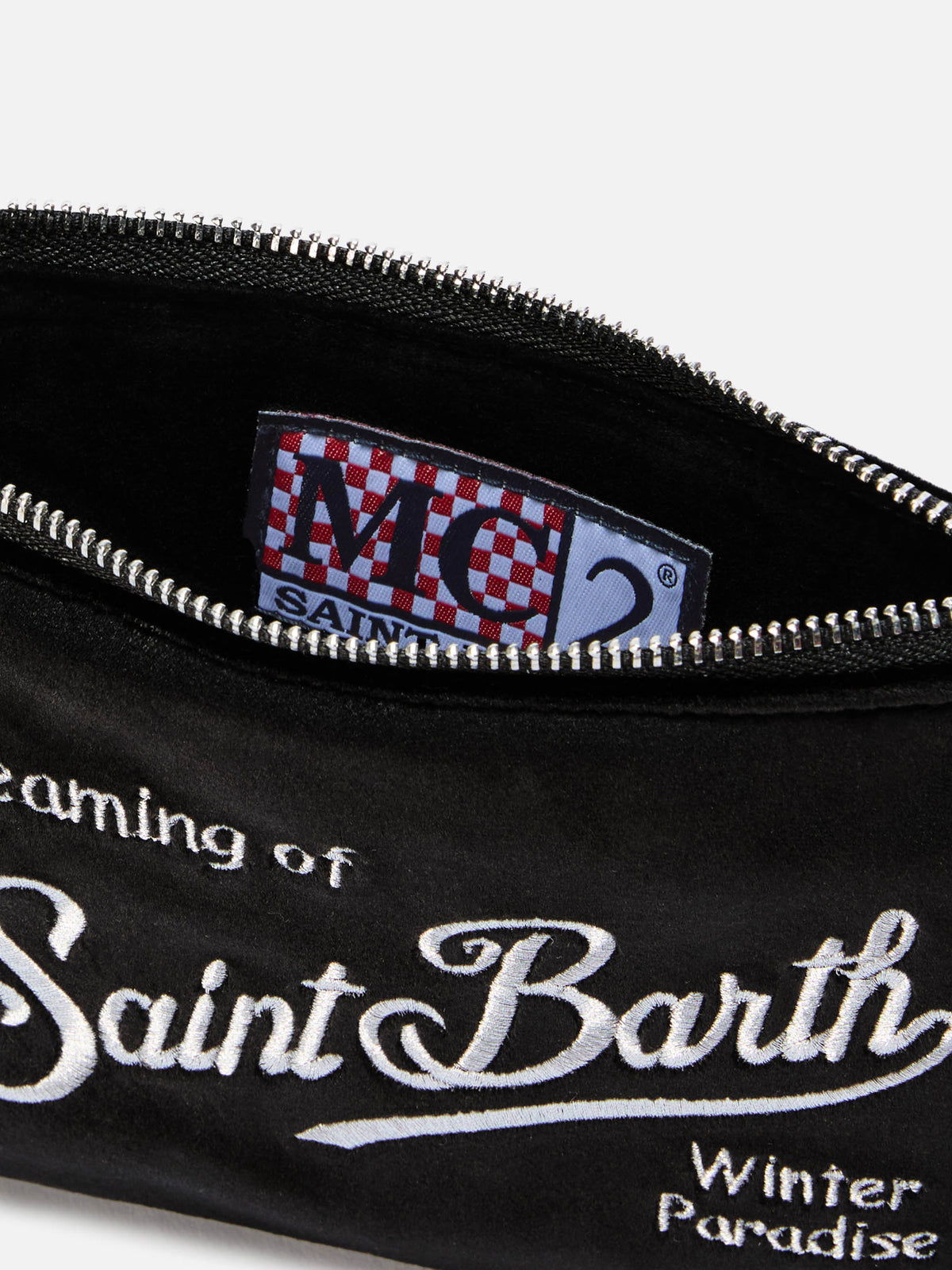 Bolso de hombro Black Mini Parisienne de terciopelo con bordado del logotipo 